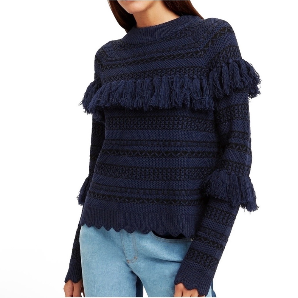Jonathan Simkhai 100% Wool Blue Sweater Fringe Boho size small